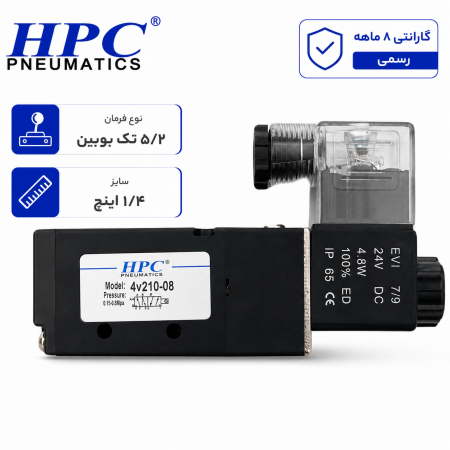 شیر برقی پنوماتیک تک بوبین 5/2