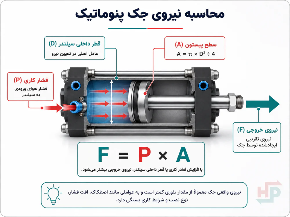 محاسبه نیروی جک پنوماتیک