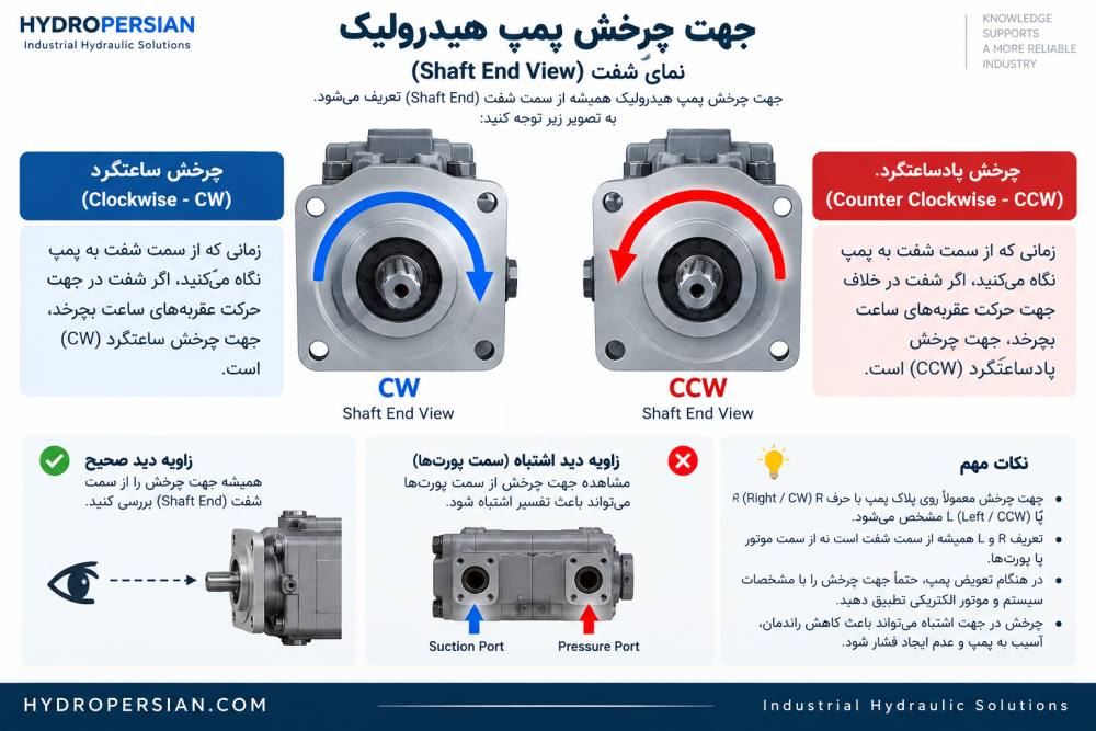 تشخیص جهت پمپ هیدرولیک از روی پلاک